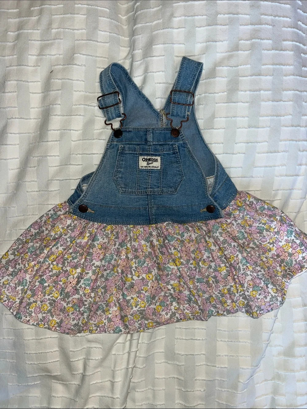 OshKosh B'gosh Denim Floral Overalls Set - Blue and Pink